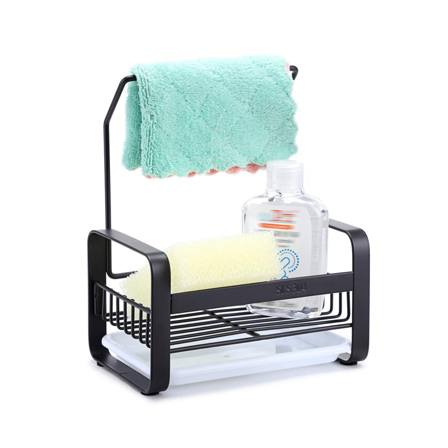 Top 3 Kitchen Sink Caddy Organiser with Drying Rack - Black - Image 4