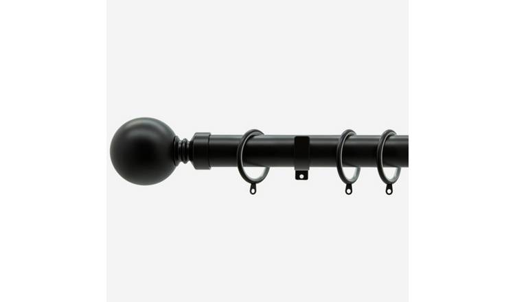 New Edge Blinds Matt Black 28mm Ball Fixed Metal Curtain Pole - 460cm