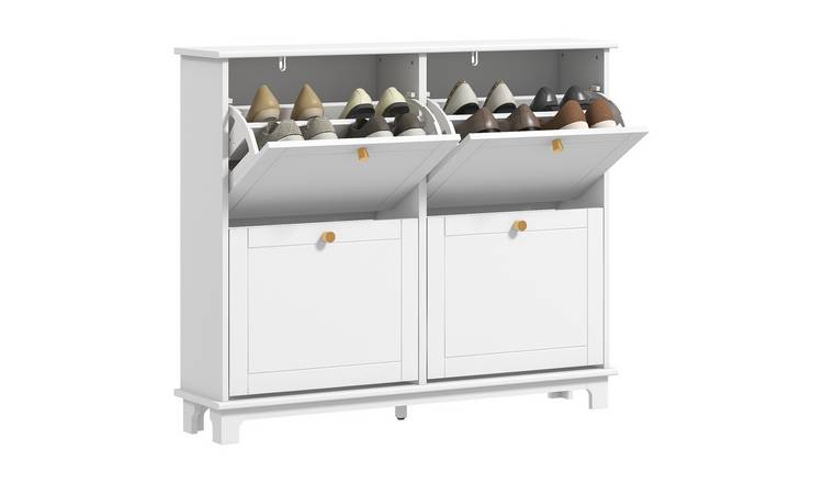 HOMCOM Modern Adjustable Storage Cabinet for 16 Pairs of Shoes - White