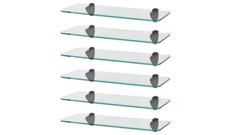 Harbour Housewares Rounded Glass Bathroom Shelves - Black - Set of 6