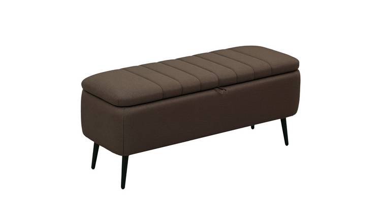 HOMCOM Rectangular Upholstered Storage Ottoman with Flip Top - Dark Brown