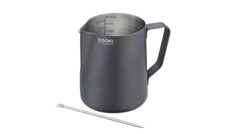 Cooks Professional S-Steel 600ml Milk Steaming Jug with Latte Art Pen - Black