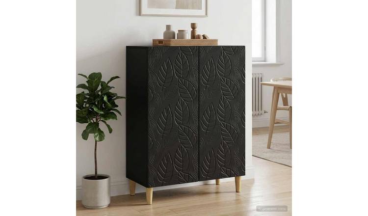Walplus 2 Door Engineered Wood Sideboard 2 Shelf - Black - 66 x 34.5 x 90 cm
