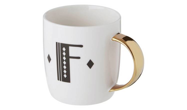 Orsina Diamond Deco F Monogram Mug – White
