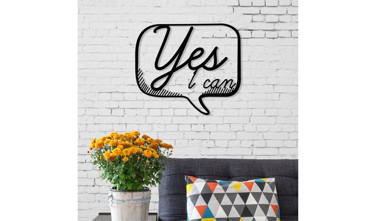 Decortie Metal Wall Art No.20 Yes - Metal Typography Wall Hanging - Black