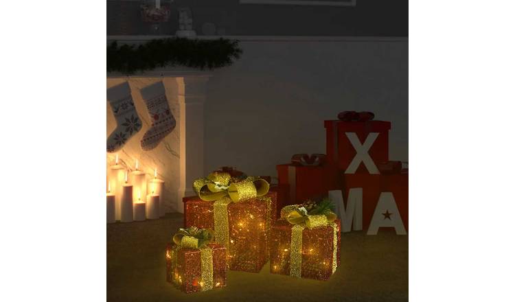 Walplus Decorative Christmas Gift Boxes Outdoor - Red and Gold - 20 x 20 x 20 cm