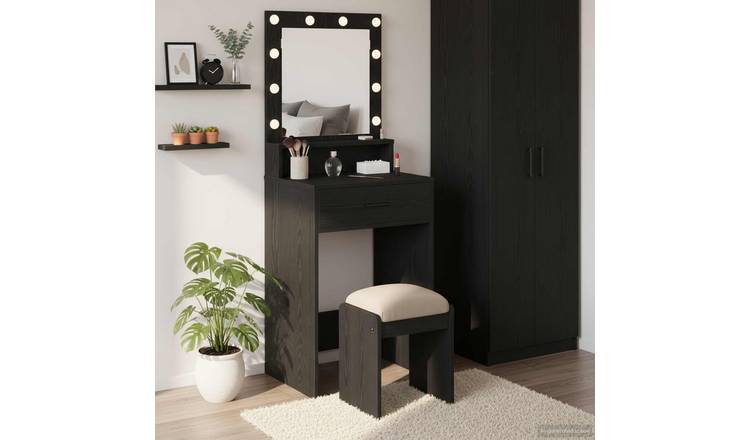 Walplus 2 Drawer Engineered Wood Dressing Table - Black Oak - 50 x 41 x 135 cm