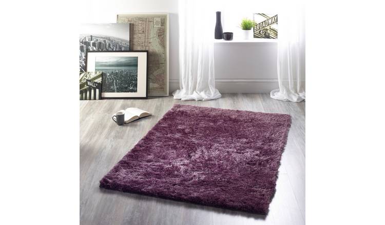 Mega Flooring Purple Shaggy Plain Rug - 80 x 150cm