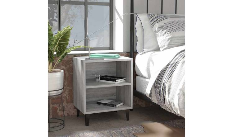 Walplus Engineered Wood Bed Cabinet - Grey and Oak - 40 x 30 x 50 cm