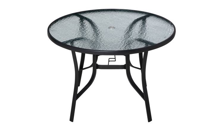 Outsunny Steel Round Garden Dining Table with Parasol Hole - Black