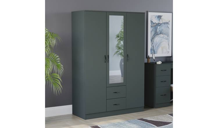 Vida Designs Riano 3 Door 2 Drawer Mirrored Wardrobe - Green