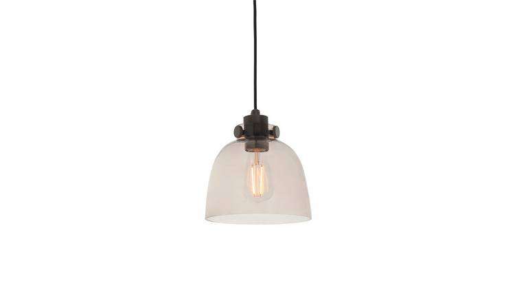 Loops Direct Steel and Glass Pendant Light - Matt Black and Smoked Grey