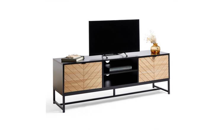 Vonhaus Dalton 2 Door Chevron Design TV Unit - Light Wood
