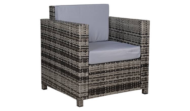 Outsunny Rattan Rattan Chair PE Wicker with Thickened Cushion - Grey