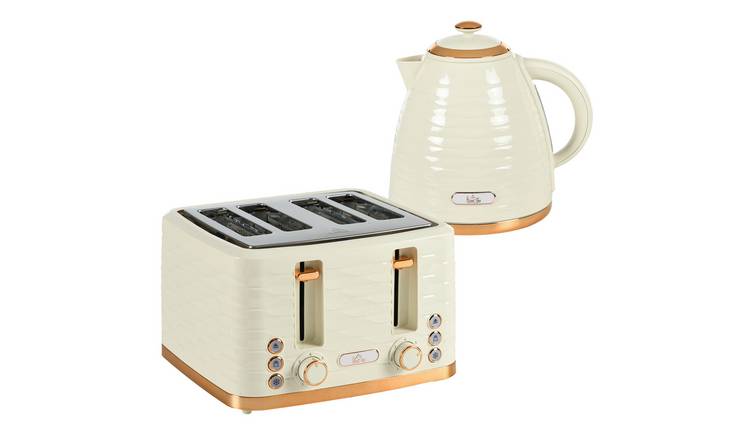 HOMCOM Kettle and 4 Slice Toaster Set with 7 Browning Controls - Beige