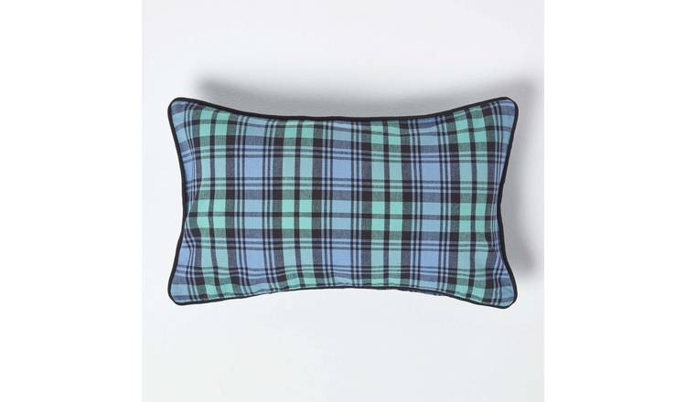 Homescapes Blue Cotton Watch Tartan Cushion Cover - 30 x 50 cm