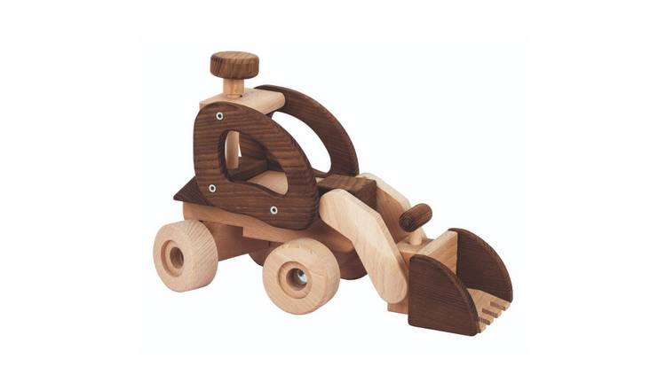 Goki Nature Wooden Digger Push Along Toy Vehicle