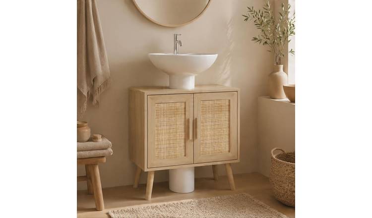 Home Source Astbury Rattan 2 Door Under Sink Cabinet - Natural