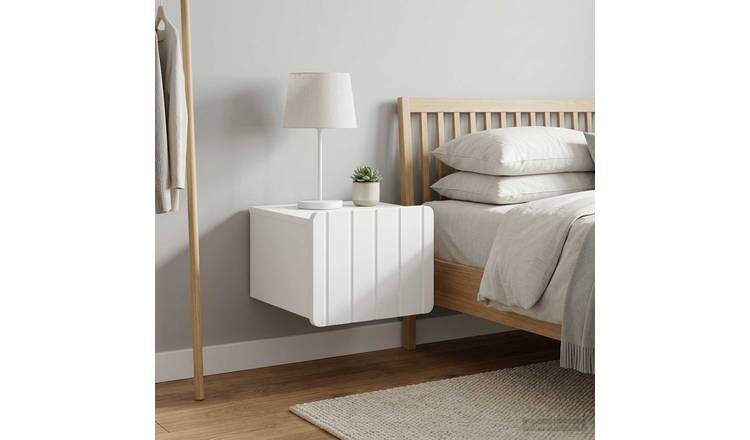 Walplus Pack of 2 Wall Mounted Bedside Cabinet - White - 33 x 34.5 x 24 cm