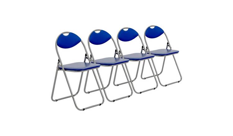 Harbour Housewares Padded Folding Chairs - Blue/Silver - Pack of 4