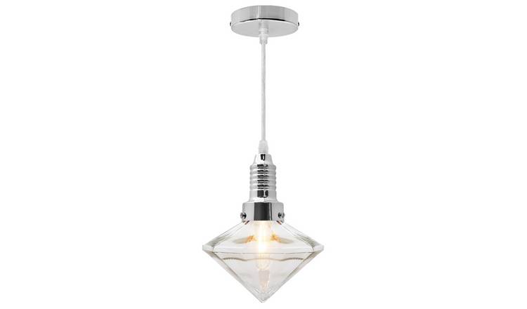 Energy Light Bulbs Diamond Clear Glass Ceiling Pendant Light - Chrome
