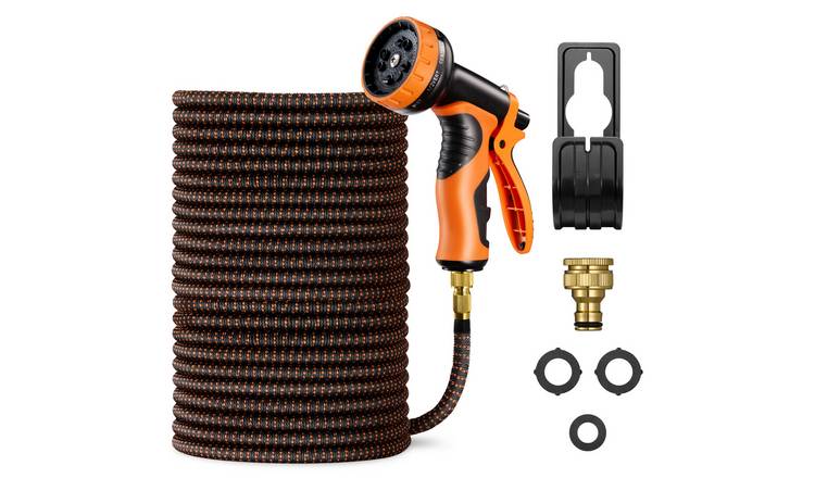 VonHaus 100FT 10-Pattern Expandable Garden Hose - Black & Orange