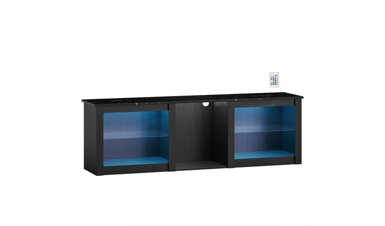 HOMCOM LED Lights TV Stand Cabinet with Adjustable Glass Shelves - Black
