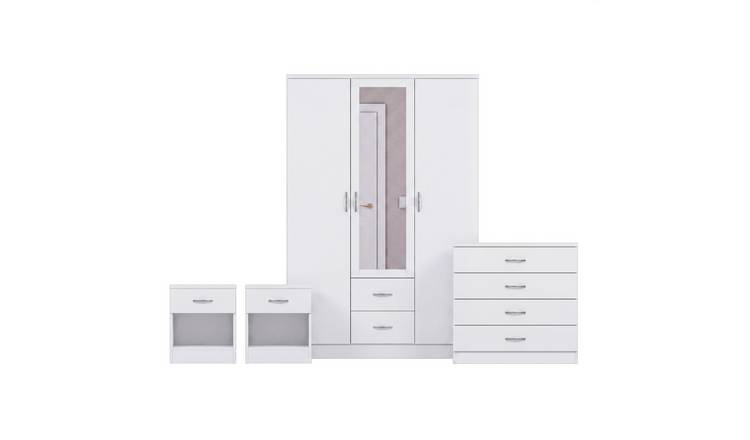 Vida Designs Riano Bedroom Set (Bedsides, 4 Drawer Chest, Mirror Wardrobe)-White