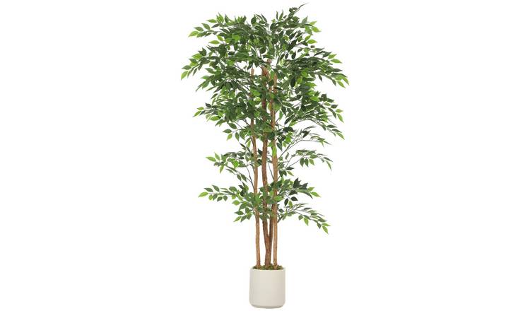 HOMCOM 180cm Solid Wood Trunk Artificial Ficus Tree - Green