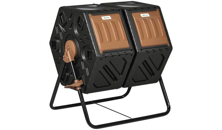 Outsunny Dual Chamber Garden Compost Bin - Dark Brown and Black