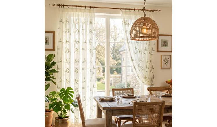 Luxury Living Leaf Tulle Voile Pencil Pleat Curtains 229cm x 229cm - Sage