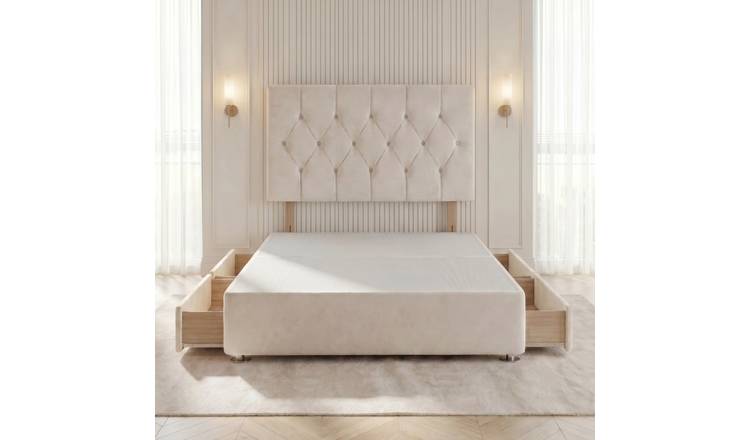 Somnior Chester Velvet Small Double 4 Drawer Divan Bed with Headboard - Ivory