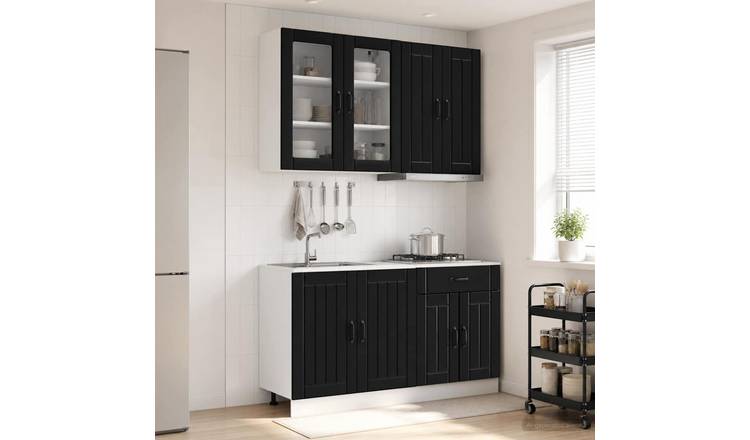 Walplus 4 Piece Engineered Wood Kitchen Unit Set - Black