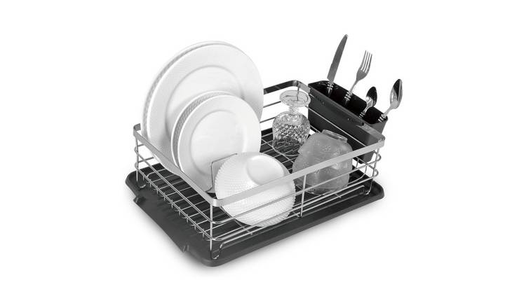 Top 3 Kitchen Dish Rack Drainer with Utensil Holder - Black