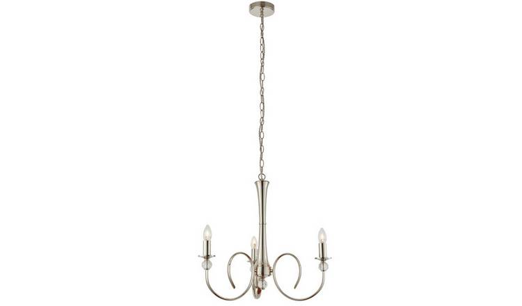 Loops Direct Steel and Fabric 3 Lamp Pendant Light - Bright Nickel and Crystal
