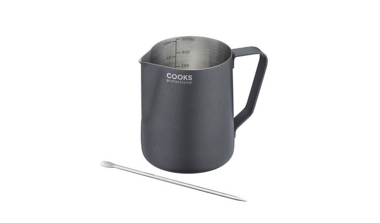 Cooks Professional S-Steel 350ml Milk Steaming Jug with Latte Art Pen - Black