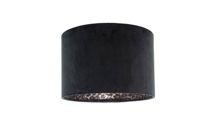 Happy Homewares Black Velvet with Inner Leopard Print Satin Lampshade - 30cm