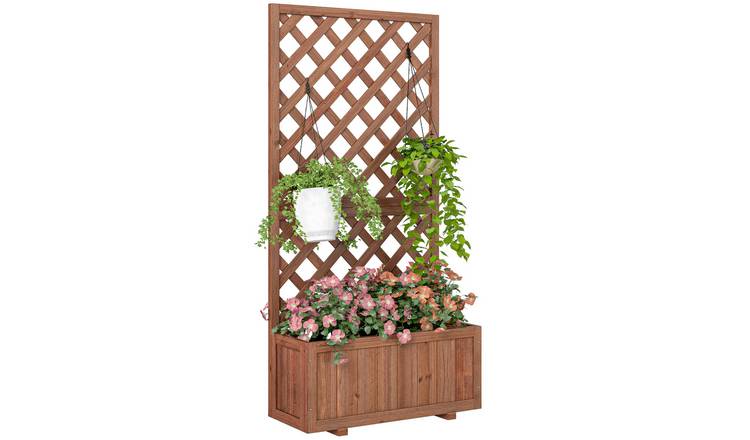 Outsunny Garden Planters with Trellis for Climbing Plants - Orange