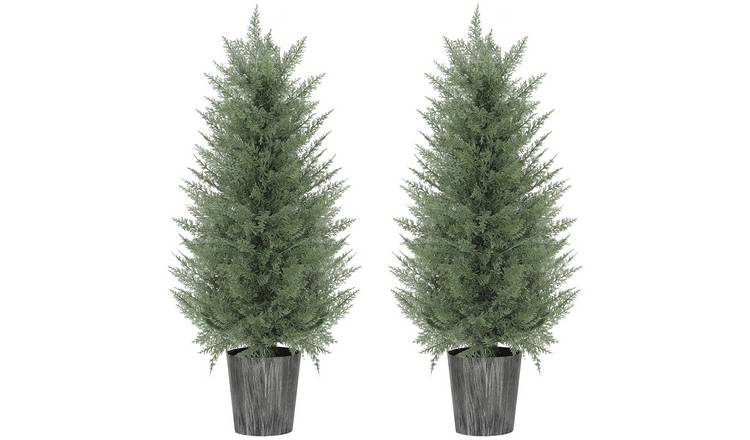 HOMCOM Set of 2 3FT Artificial Cypress Tree with Decorative Pot- Green
