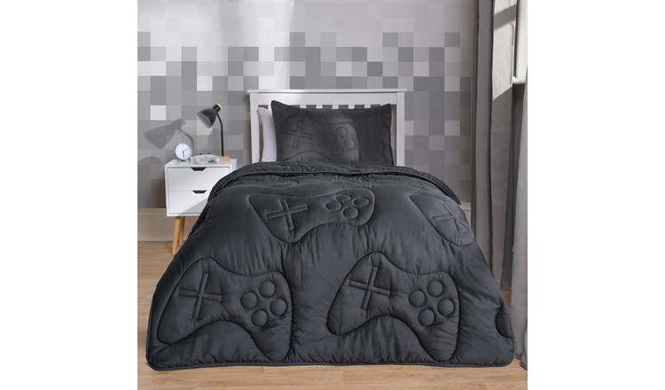 OHS Kids Quilted Gaming 7.5 Tog Coverless Duvet Set Charcoal - Double