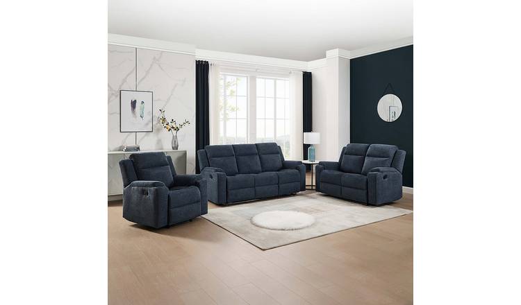 Furniture Online Orka Manual Recliner Chenille 1+2+3 Seater Sofa Set - Blue