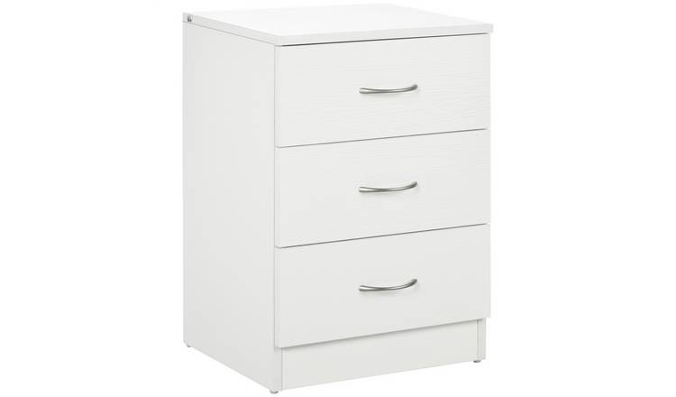 HOMCOM 3 Drawers Bedside Table with Wood Effect - White