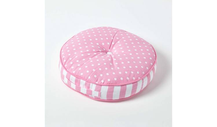 Homescapes Polka Dots & Stripes Round Floor Cushion - Pink