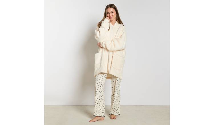 OHS Plain Zipper Hoodie Blanket - One Size - Cream