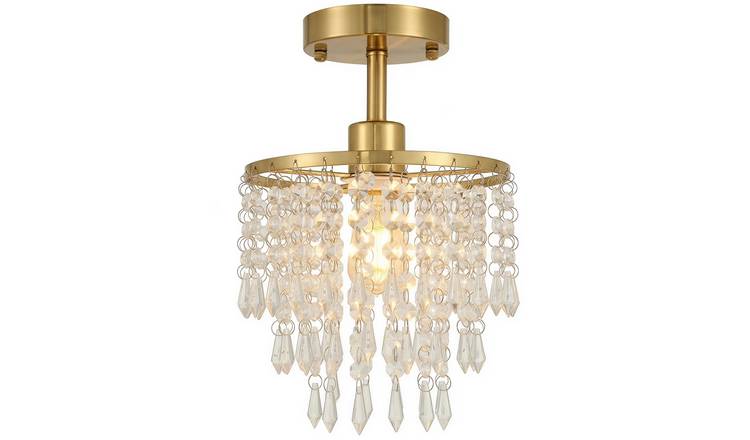 HOMCOM Crystal Ceiling Light with 57 Crystal Strands and Mounting Plate - Gold