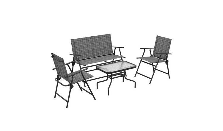 Outsunny Outdoor 4 Pcs Patio Furniture Set w/ Mesh Fabric Seat - Light Grey