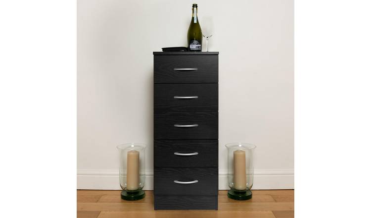 Home Treats Tall 5 Drawers Chest - Black