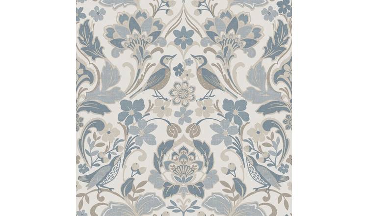 World Of Wallpaper Folk Floral Textured Wallpaper - Soft Blue