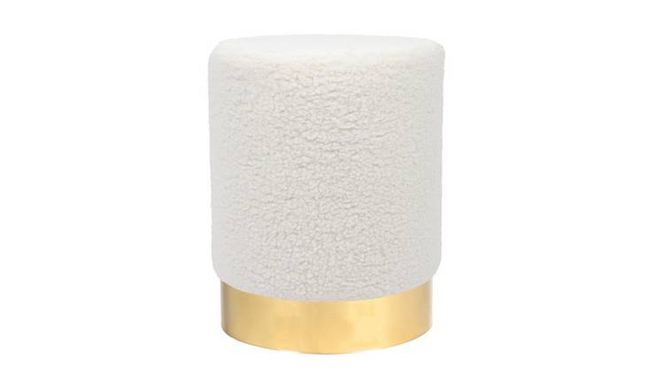 Harbour Housewares Round Boucle Footstool - H36 x D29cm - Cream