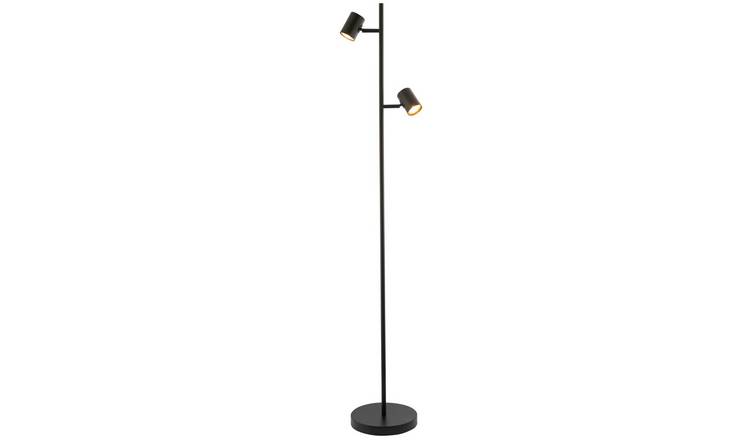 Happy Homewares LED Double Spot Black Metal with Foot Switch Floor Lamp - 23cm